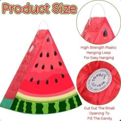 Watermelon Piñata with Blindfold Bat and Confetti Fruit Piñata Summer Decorations for Birthday Party Summer Theme Party Game Supplies, 12.6 x 13 x 3