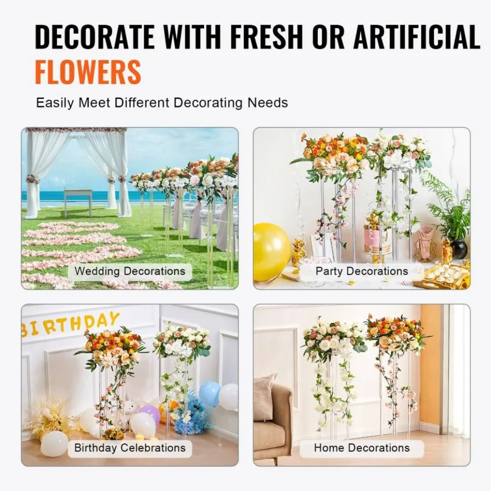Wedding Flower Stand Acrylic 23.6in, Geometric Vase Column for T-Stage Decor