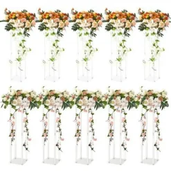 Wedding Flower Stand Acrylic 23.6in, Geometric Vase Column for T-Stage Decor