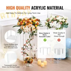Wedding Flower Stand Acrylic 23.6in, Geometric Vase Column for T-Stage Decor