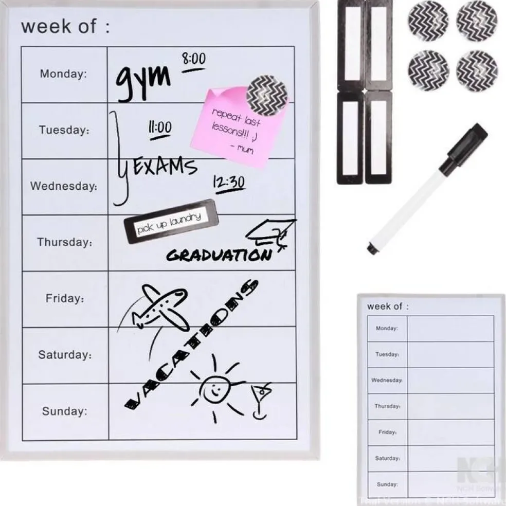 Weekly Planner Dry Erase Magnetic Framed Memoboard