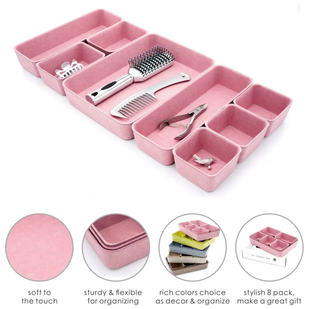Welaxy Felt 8 Piece Drawer Organizer Tray Set