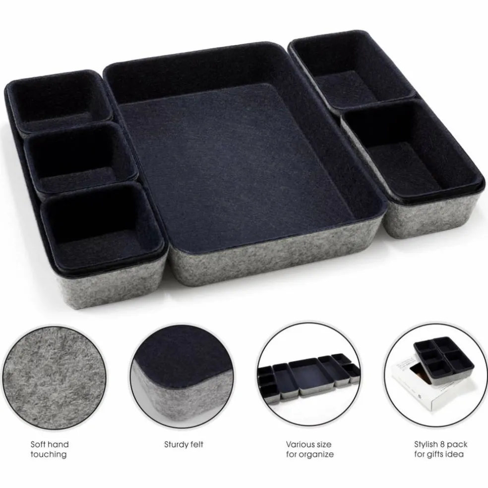 Welaxy Felt 8 Piece Drawer Organizer Tray Set