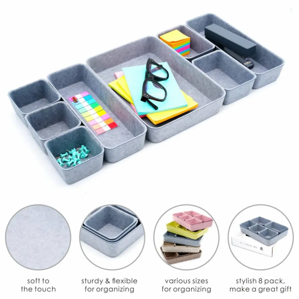 Welaxy Felt 8 Piece Drawer Organizer Tray Set