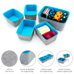 Welaxy Felt 5 Piece Drawer Organizer Bins