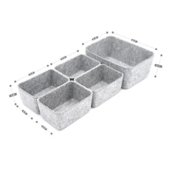 Welaxy Felt 5 Piece Drawer Organizer Bins