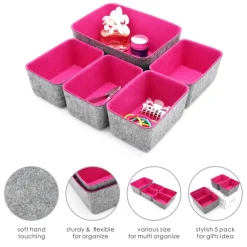 Welaxy Felt 5 Piece Drawer Organizer Bins