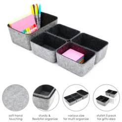 Welaxy Felt 5 Piece Drawer Organizer Bins