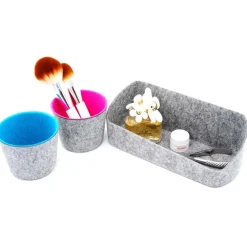 Welaxy Felt 3 Piece Gray Tray with Orange & Green Cups Desktop Organizer Set