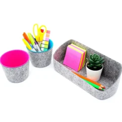 Welaxy Felt 3 Piece Gray Tray with Orange & Green Cups Desktop Organizer Set