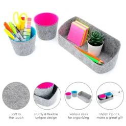 Welaxy Felt 3 Piece Gray Tray with Orange & Green Cups Desktop Organizer Set