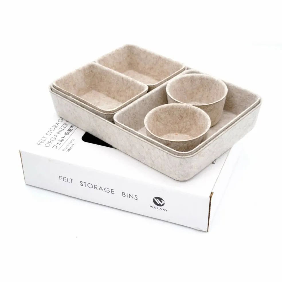 Welaxy 7 Piece Felt Round Cups & Trays Drawer Organizer Set