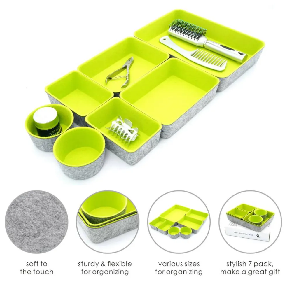 Welaxy 7 Piece Felt Round Cups & Trays Drawer Organizer Set