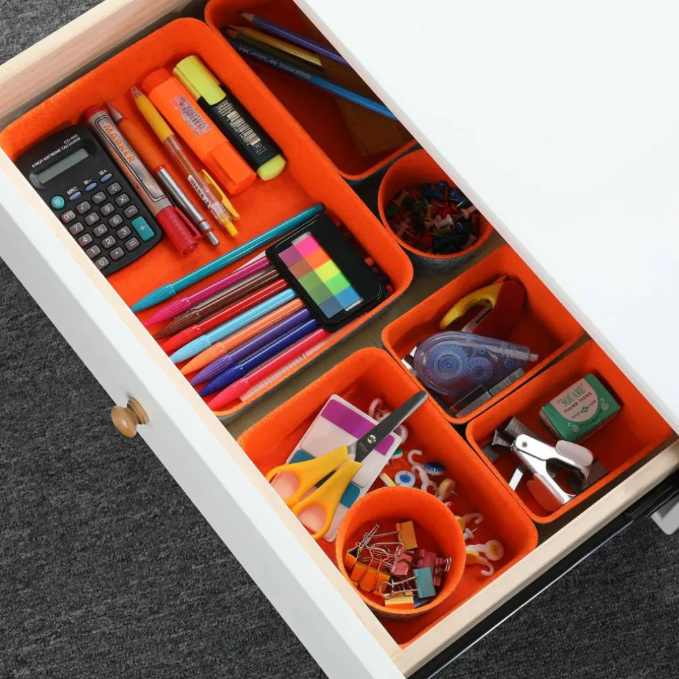 Welaxy 7 Piece Felt Round Cups & Trays Drawer Organizer Set