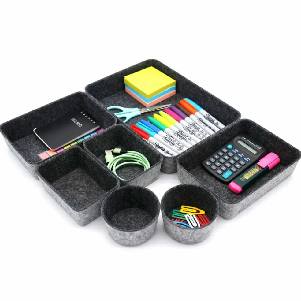 Welaxy 7 Piece Felt Round Cups & Trays Drawer Organizer Set