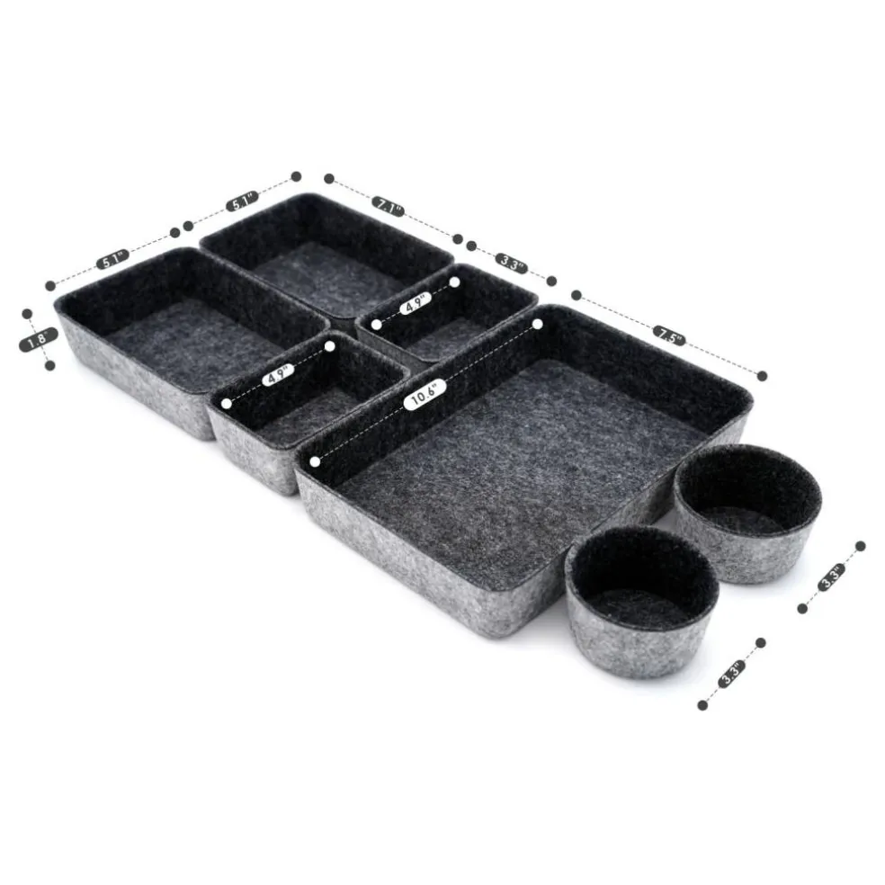 Welaxy 7 Piece Felt Round Cups & Trays Drawer Organizer Set