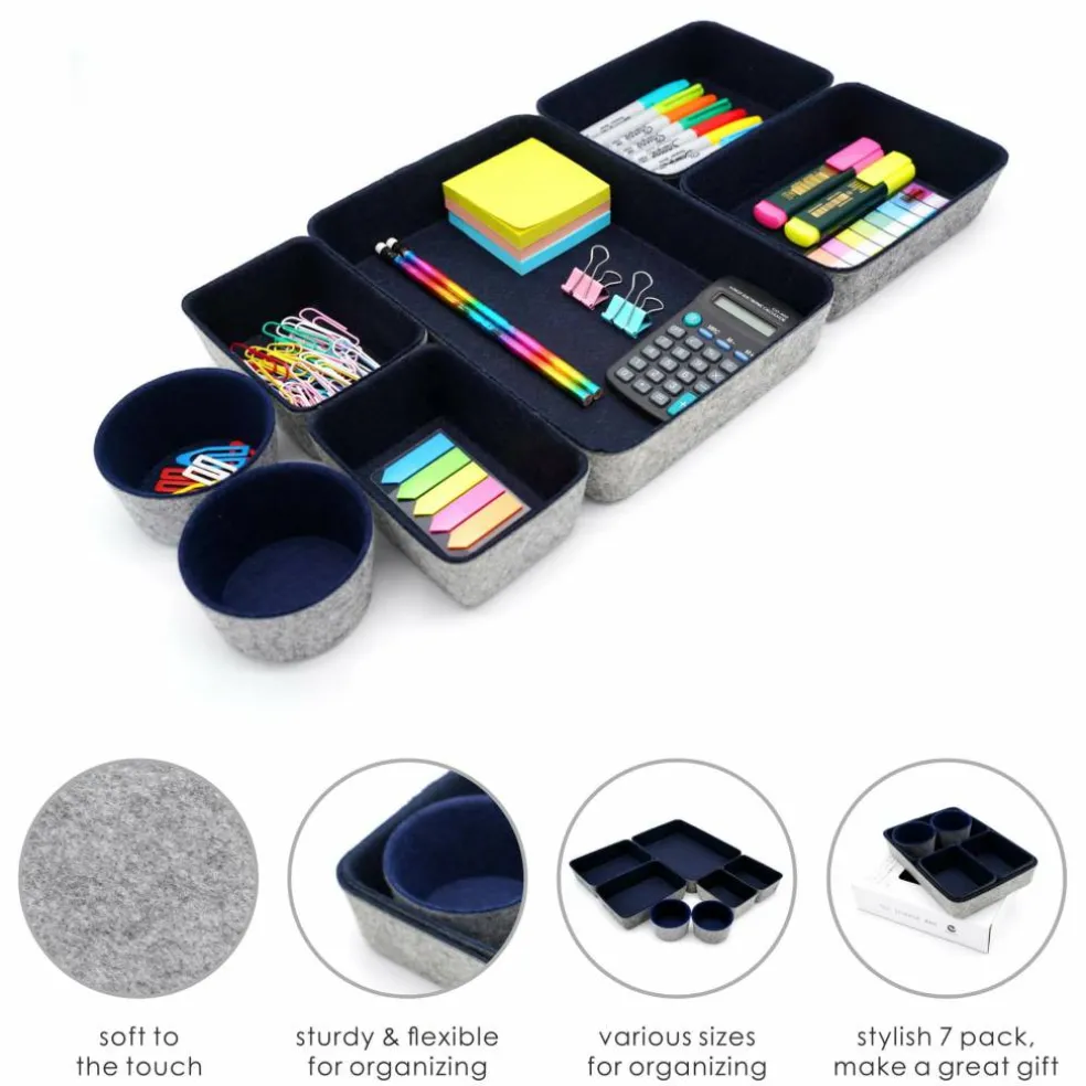 Welaxy 7 Piece Felt Round Cups & Trays Drawer Organizer Set