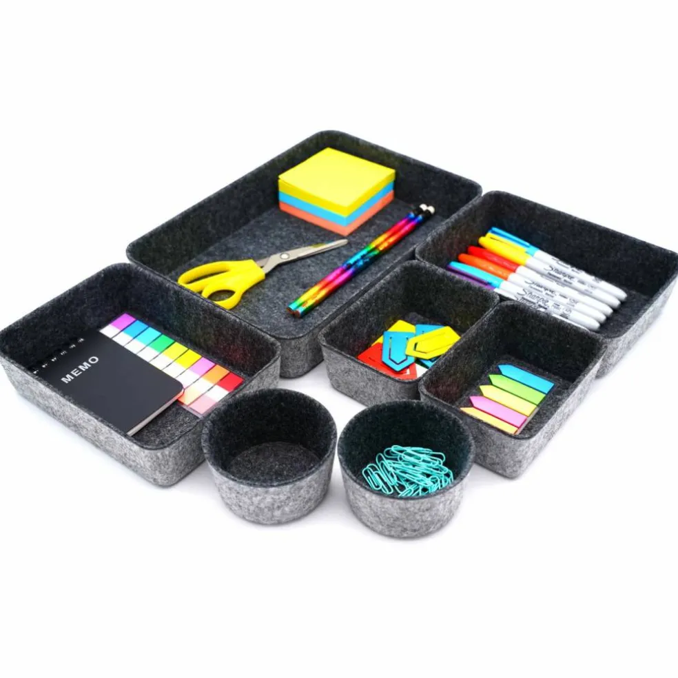 Welaxy 7 Piece Felt Round Cups & Trays Drawer Organizer Set
