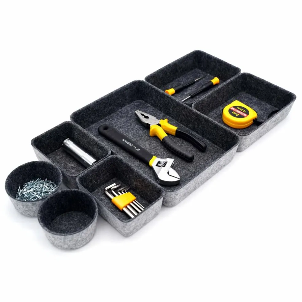 Welaxy 7 Piece Felt Round Cups & Trays Drawer Organizer Set