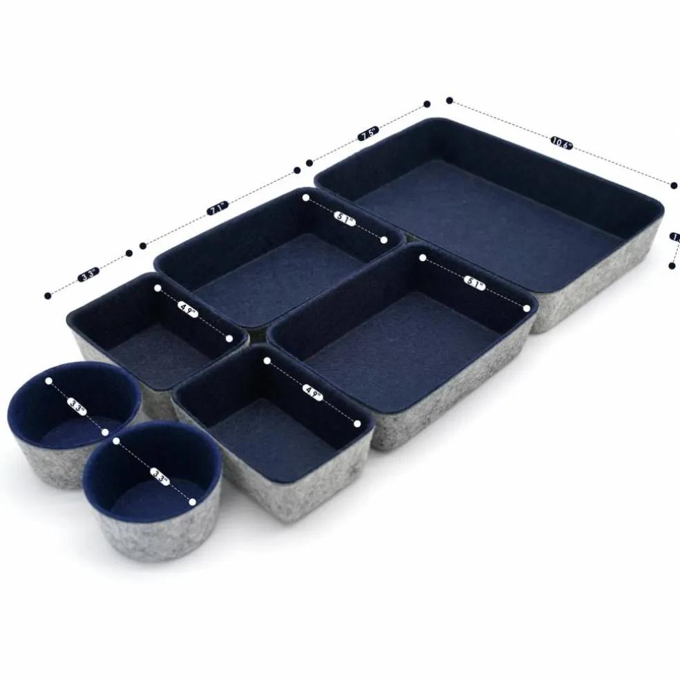 Welaxy 7 Piece Felt Round Cups & Trays Drawer Organizer Set