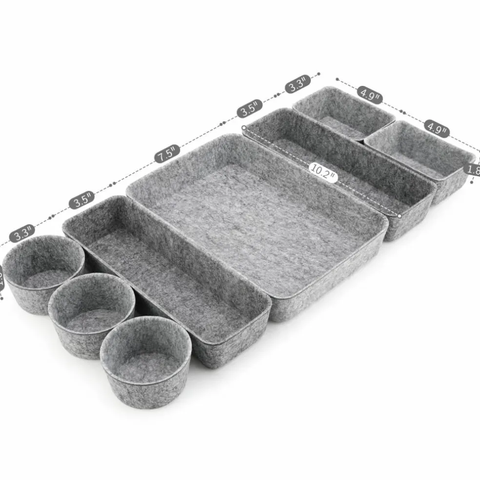 Welaxy 8 Piece Felt Round Cups & Trays Drawer Organizer Set