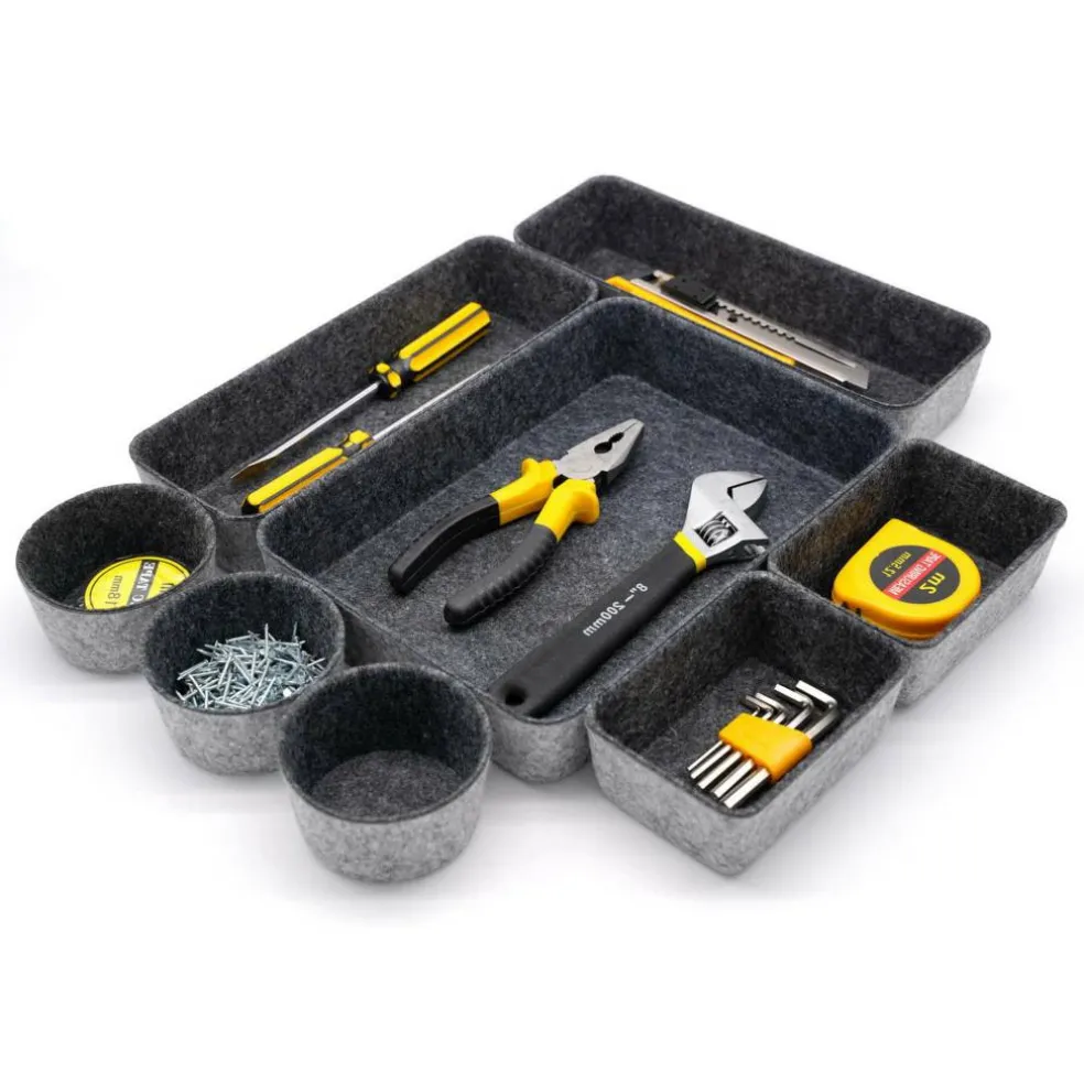 Welaxy 8 Piece Felt Round Cups & Trays Drawer Organizer Set