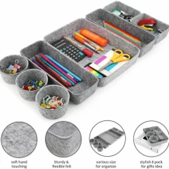 Welaxy 8 Piece Felt Round Cups & Trays Drawer Organizer Set