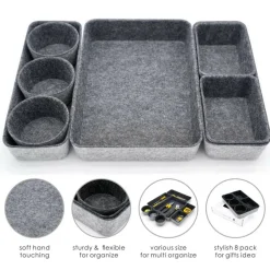 Welaxy 8 Piece Felt Round Cups & Trays Drawer Organizer Set