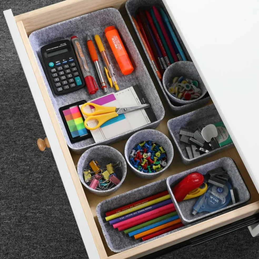 Welaxy 8 Piece Felt Round Cups & Trays Drawer Organizer Set