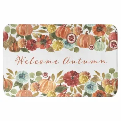 Welcome Autumn Watercolor Pumpkins Bath Mat