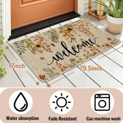 Welcome Fall Doormat Eucalyptus Leaves Sunflowers Door Mats Indoor Outdoor Patio Non-Slip Durable Entrance FloorMat for Home, Outside, Yard, Patio 17x29.5 Inch