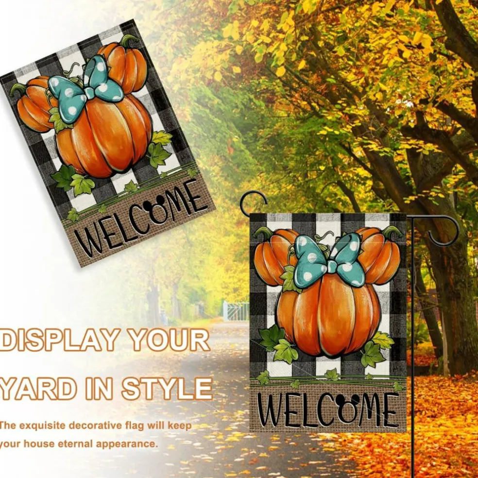 Welcome Fall Pumpkin Decorative Garden Flag, Autumn Thanksgiving