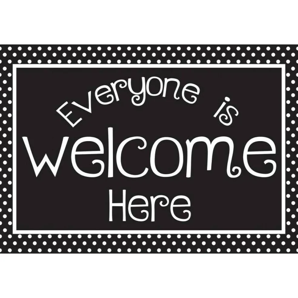 Welcome Mat with Slip Resistant Backing, 15.5" x 23.5", Black and White Dots Everyone is Welcome Here