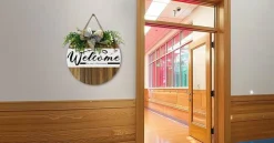 Welcome to Our Classroom Door Sign – Wooden Wreath Hanging Plaque, Back to School Teacher Classroom Decor, Round Welcome Door Hanger for Wall, Porch & School Entrance (12 x 12 Inch)