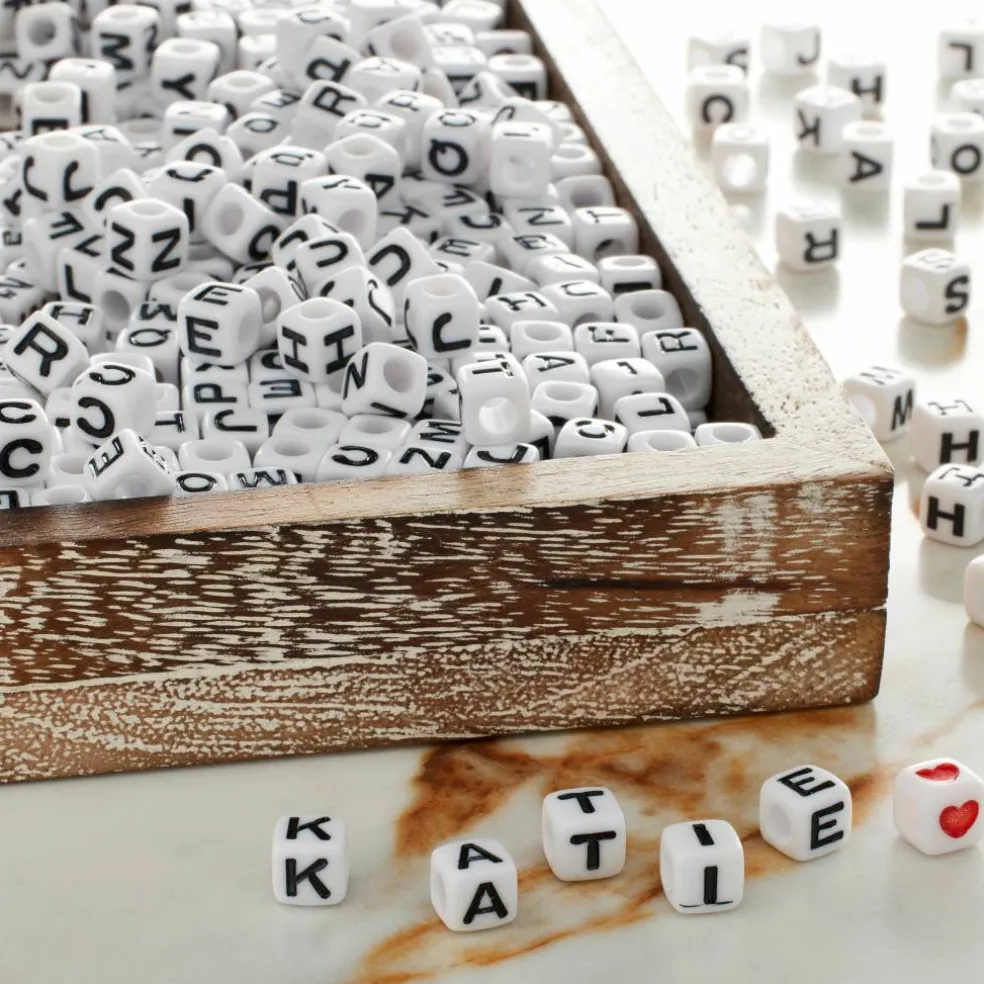 White Alphabet Cube Crafting Beads, 6.7mm by Bead Landing™
