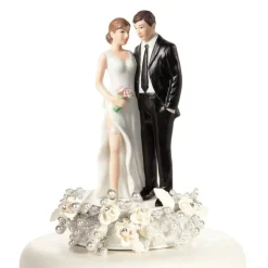 White and Silver Vintage Rose Pearl Tender Touch Wedding Cake Topper (Silver)