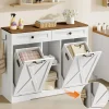 White Bathroom Cabinet with Tilt-Out Laundry Baskets 2-Compartment Storage