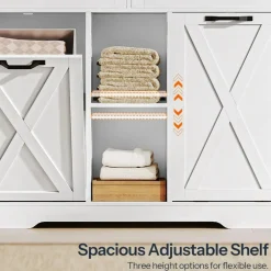 White Bathroom Cabinet with Tilt-Out Laundry Baskets 2-Compartment Storage