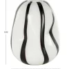12" White & Black Stripes Glass Round Concaved Vase