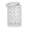 White Ceramic Contemporary Candle Holder Lantern, 11" x 7" x 8"
