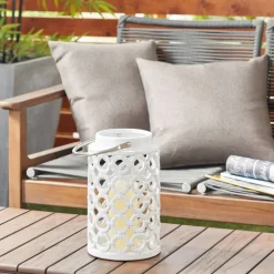 White Ceramic Contemporary Candle Holder Lantern, 11