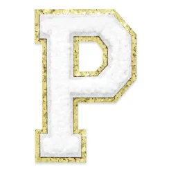 2.25" White Chenille & Gold Glitter Edge Letter Iron-On & Adhesive Patch by Make Market®
