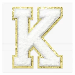2.25" White Chenille & Gold Glitter Edge Letter Iron-On & Adhesive Patch by Make Market®