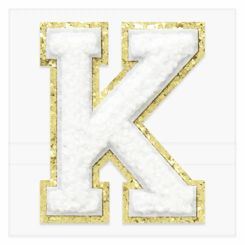 2.25" White Chenille & Gold Glitter Edge Letter Iron-On & Adhesive Patch by Make Market®
