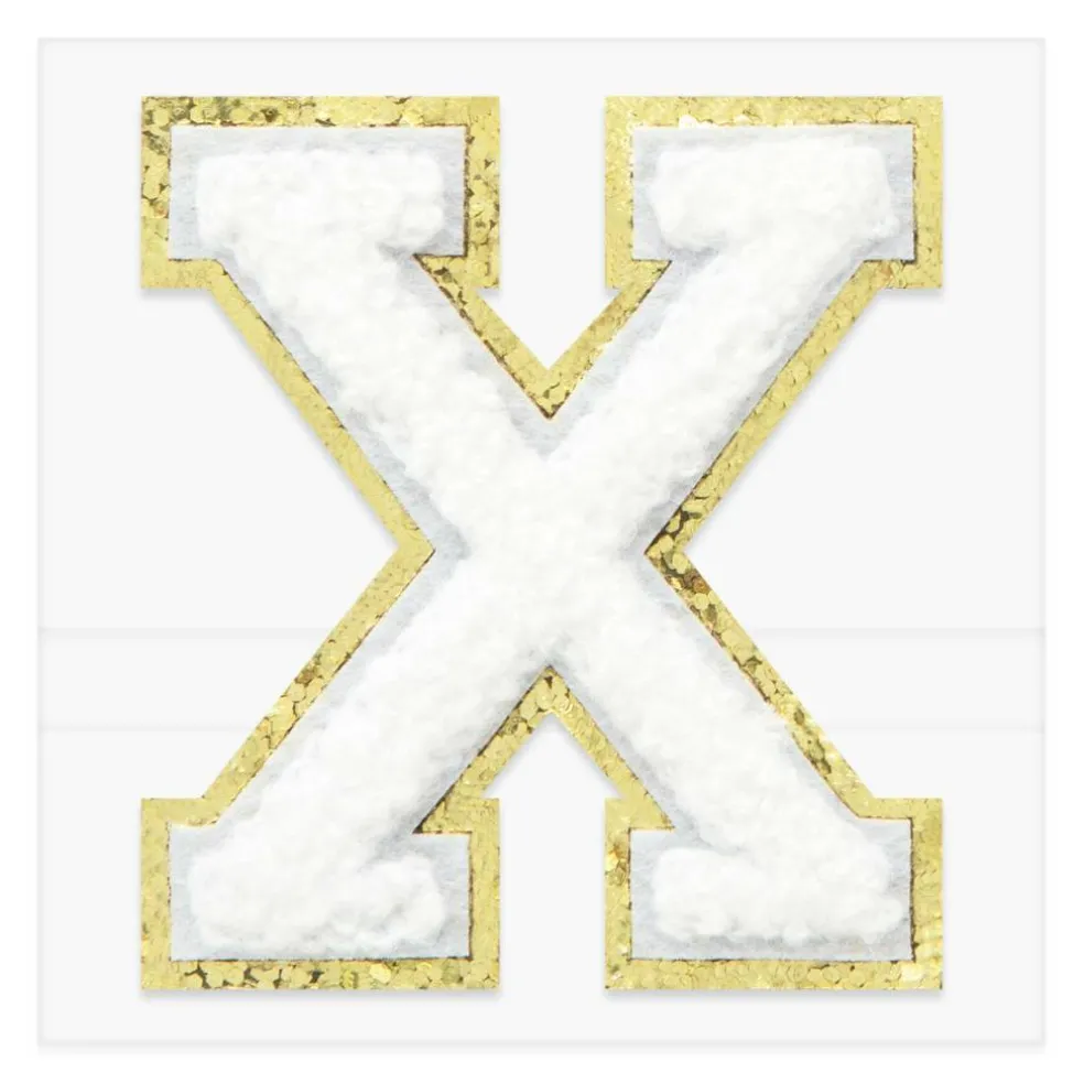 2.25" White Chenille & Gold Glitter Edge Letter Iron-On & Adhesive Patch by Make Market®