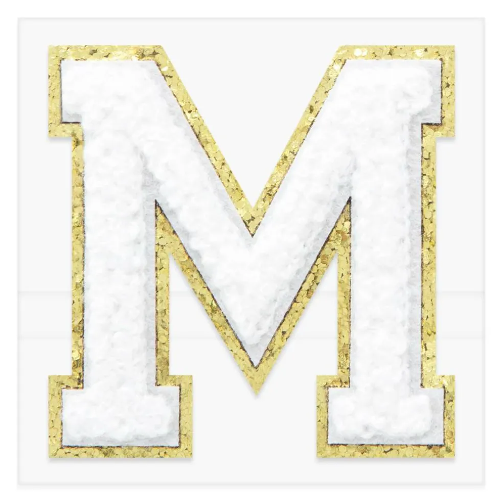2.25" White Chenille & Gold Glitter Edge Letter Iron-On & Adhesive Patch by Make Market®
