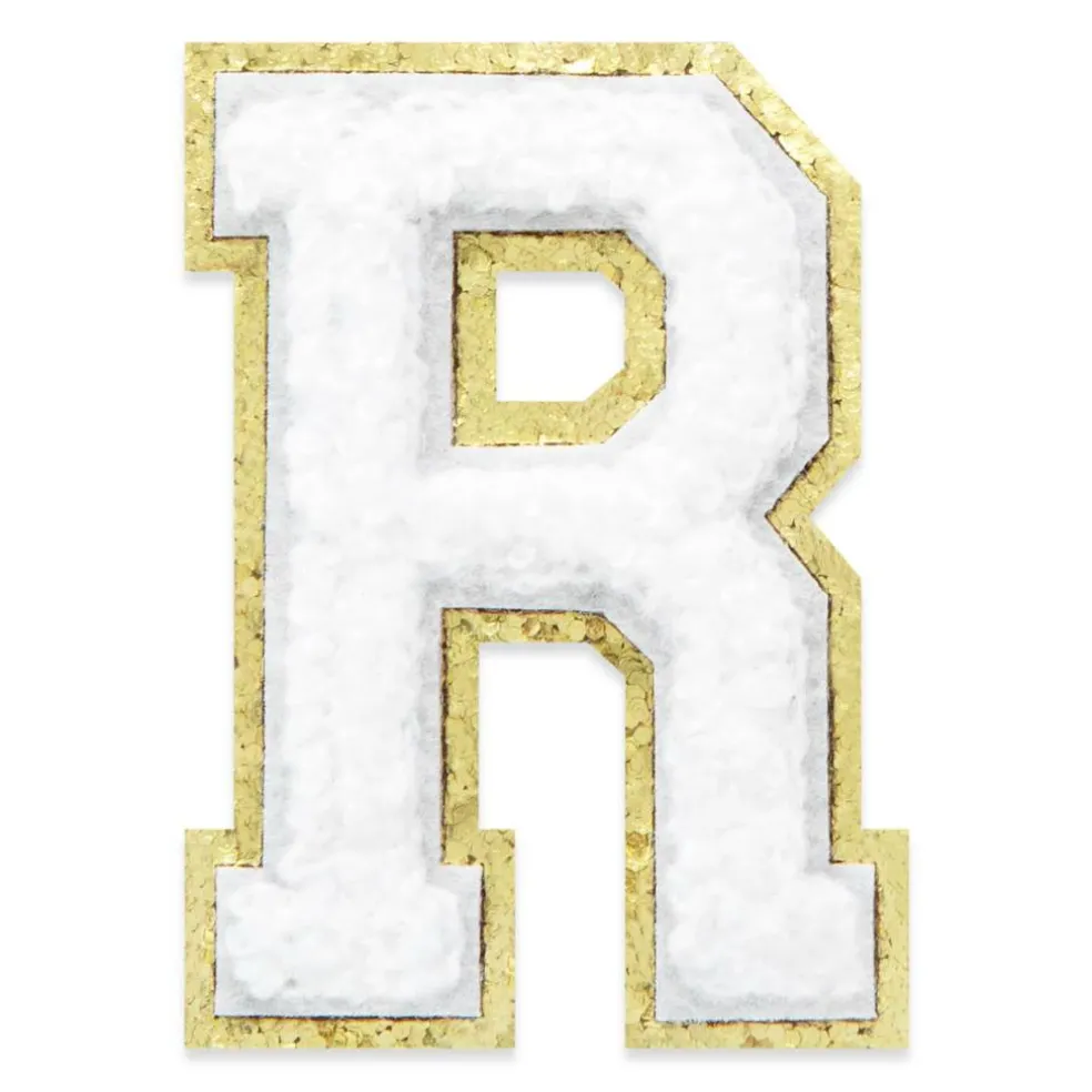 2.25" White Chenille & Gold Glitter Edge Letter Iron-On & Adhesive Patch by Make Market®