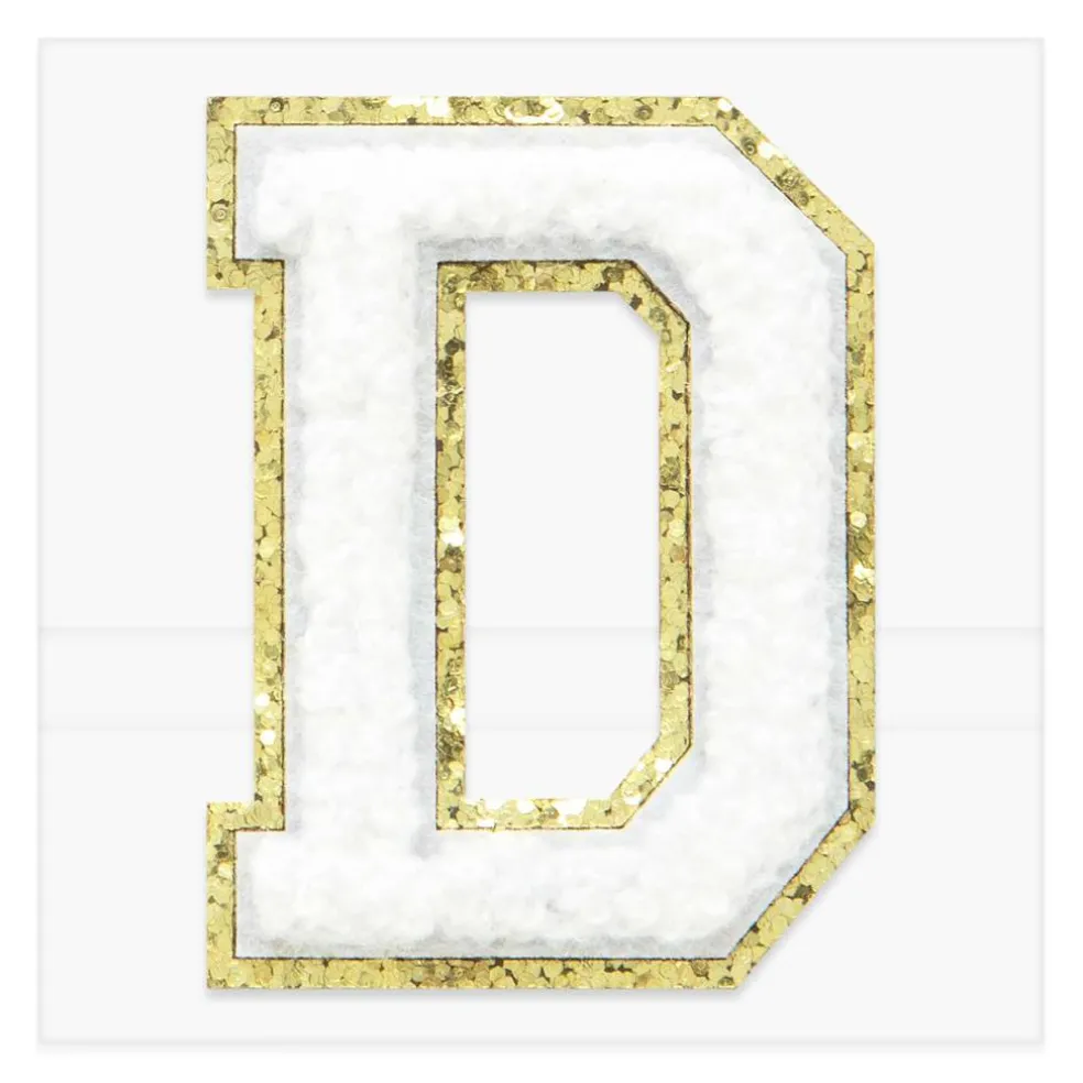 2.25" White Chenille & Gold Glitter Edge Letter Iron-On & Adhesive Patch by Make Market®