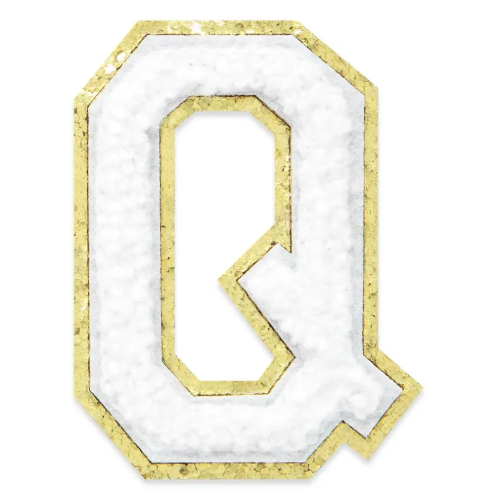 2.25" White Chenille & Gold Glitter Edge Letter Iron-On & Adhesive Patch by Make Market®