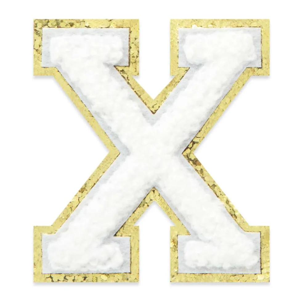 2.25" White Chenille & Gold Glitter Edge Letter Iron-On & Adhesive Patch by Make Market®